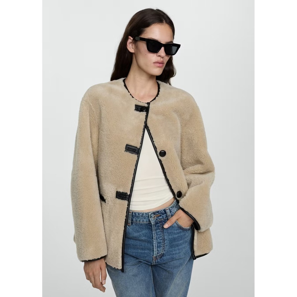 MNG Faux Shearling Jacket Women Cream XS